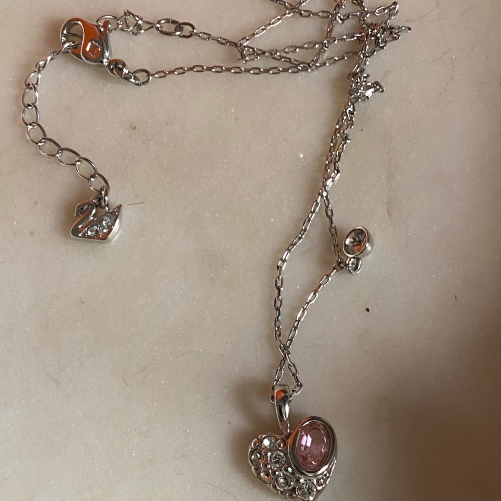 Pink Swarovski Heart necklace stamped